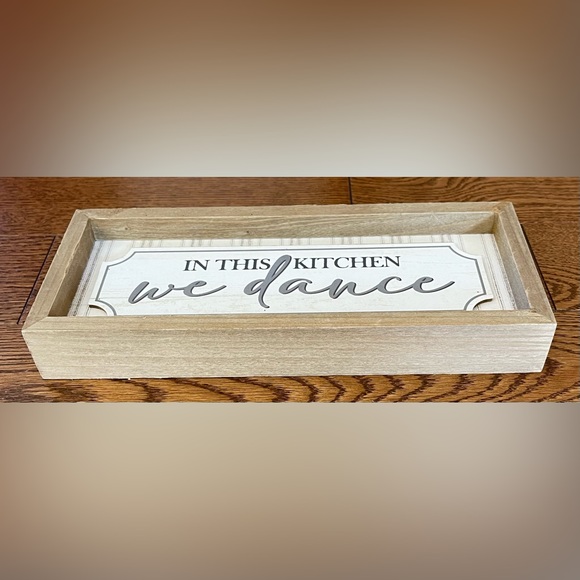 NWT Wooden Box Sign IN THIS KITCHEN we dance Wall Table Decor Rustic Farmhouse - Picture 3 of 3